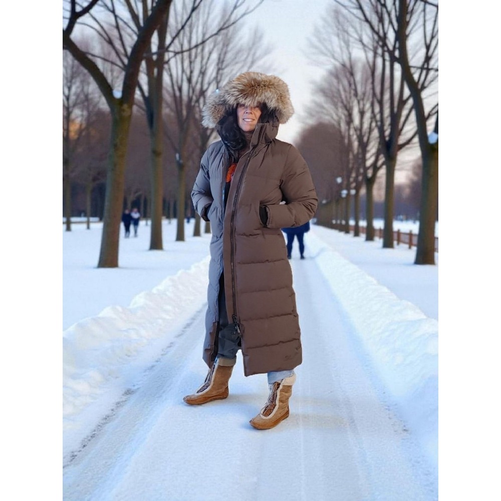 Canada Goose Full Length Women Coat Parka Goose Fill‎ Fox Fur VTG 3035L R Brown